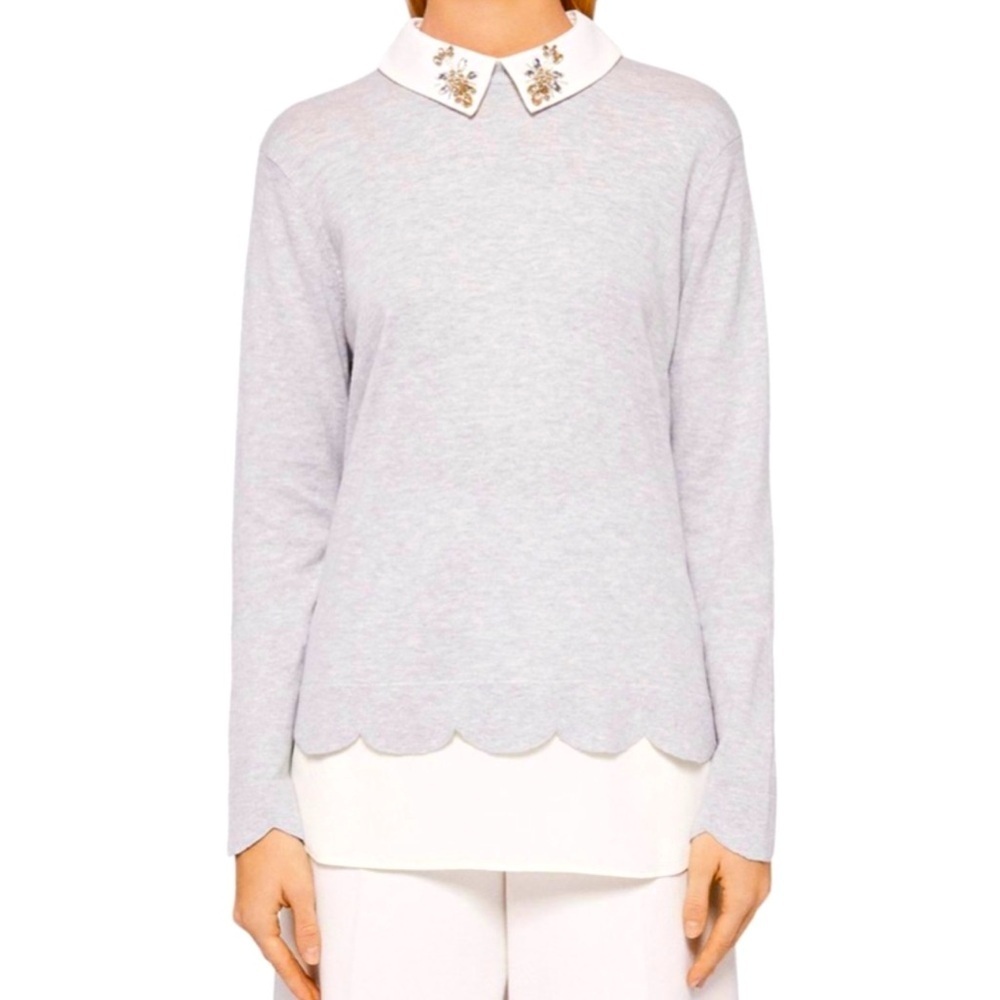 Ted Baker London Light Gray Sweater with Embellished Collar